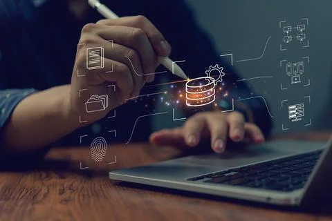 Distributed storage networks technology interconnected servers and data cen.. Stock Photos
