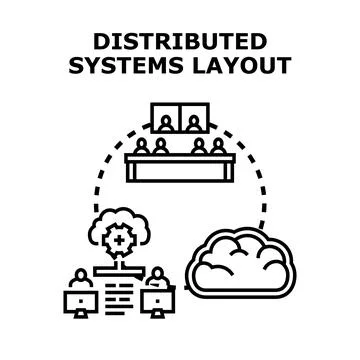 Distributed systems layout connecting computing devices and cloud processing 스톡 일러스트