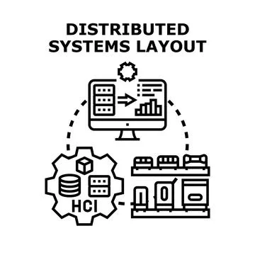 Distributed systems layout planning and networking concept Stockillustratie
