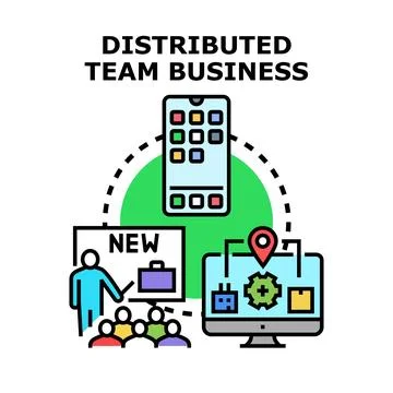 Distributed team business concept connecting global workforce working remotel Stock Illustration