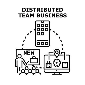 Distributed team business concept connecting global workforce working remotel Stock Illustration