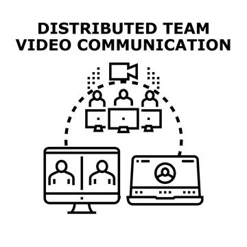 Distributed team communicating through video conferencing technology Stock Illustration