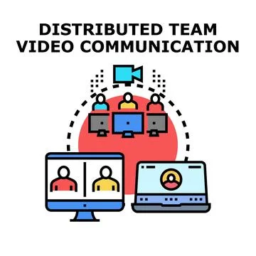 Distributed team communicating through video conferencing technology Ilustração Stock
