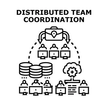 Distributed team coordination managing global remote workforce collaboration 스톡 일러스트