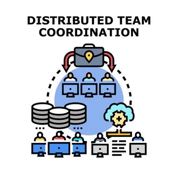 Distributed team coordination managing global remote workforce collaboration Ilustração Stock