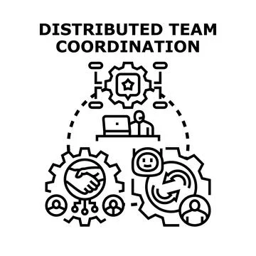 Distributed team coordination system illustrating remote work. Effective comm 스톡 일러스트