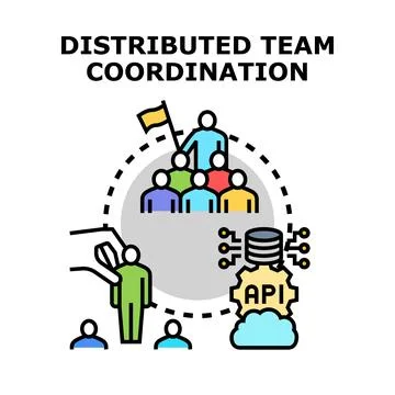Distributed team coordination work collaboration network management Stock Illustration
