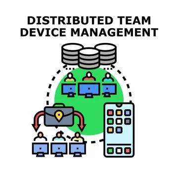 Distributed team device management and remote system administration concept Ilustração Stock