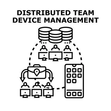Distributed team device management and remote system administration concept Ilustração Stock