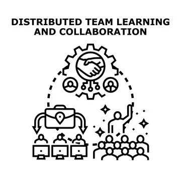 Distributed team learning collaboration remote work process Stock Illustration