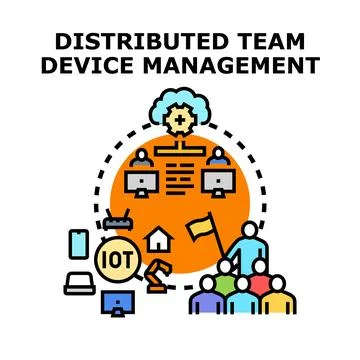 Distributed team managing smart devices and cloud network Stockillustratie