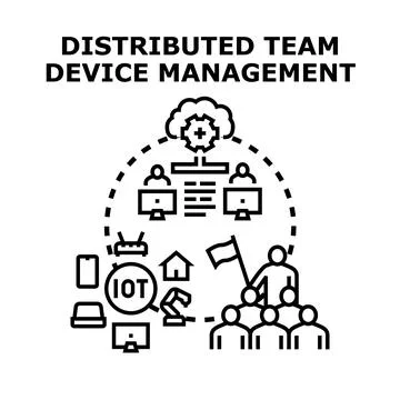 Distributed team managing smart devices and cloud network Stock Illustration