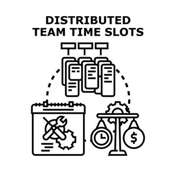 Distributed team managing time slots and project tasks 스톡 일러스트