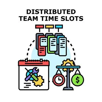 Distributed team managing time slots and project tasks Stock Illustration