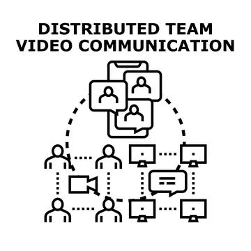Distributed team members communicating remotely using video technology Stock Illustration