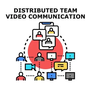 Distributed team members communicating remotely using video technology Stock Illustration