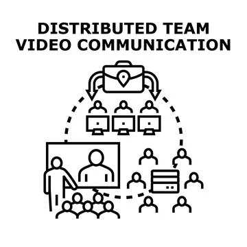 Distributed team video communication and remote collaboration Ilustración de archivo