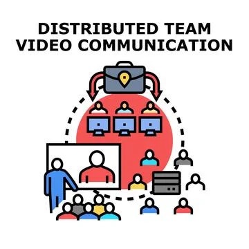 Distributed team video communication and remote collaboration Ilustración de archivo