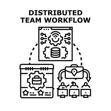 Distributed team workflow process for remote collaboration Stock Illustration