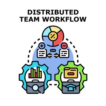 Distributed team workflow remote collaboration process Illustrazione stock