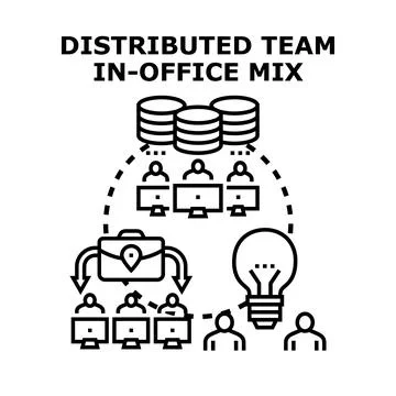 Distributed team working hybrid model setup concept イラスト素材