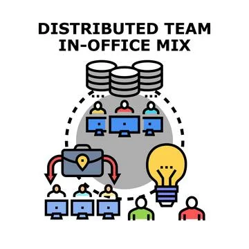 Distributed team working hybrid model setup concept イラスト素材