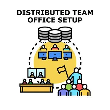 Distributed team working remotely with office setup Stock Illustration