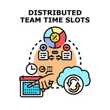 Distributed team working together scheduling time slots Stock Illustration