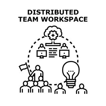 Distributed team workspace accessing cloud ideas Stock Illustration