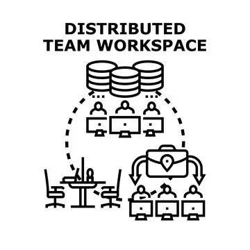 Distributed team workspace and remote collaboration concept Ilustração Stock