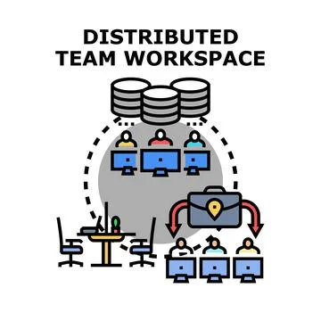 Distributed team workspace and remote collaboration concept Stock Illustration