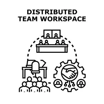 Distributed team workspace collaboration and remote work concept Stock Illustration