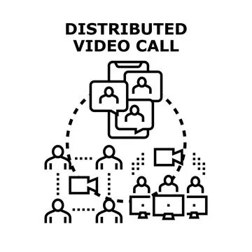 Distributed video call connecting remote online participants Illustrazione stock