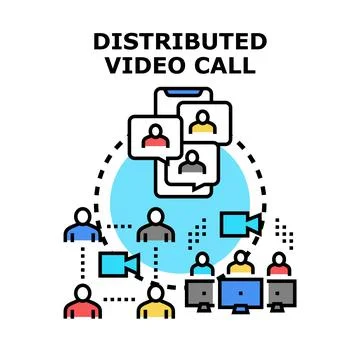Distributed video call connecting remote online participants Illustrazione stock