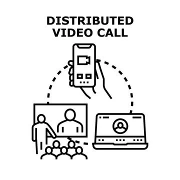 Distributed video call connection across multiple screens Stock Illustration