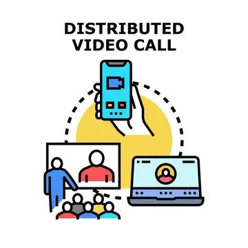 Distributed video call connection across multiple screens Stock Illustration