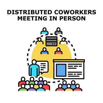 Distributed workers collaborating and meeting in person concept Stock Illustration