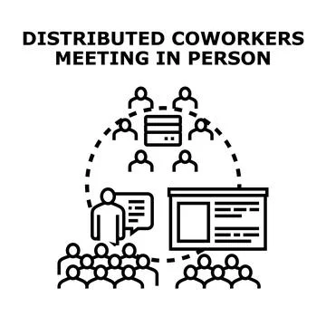 Distributed workers collaborating and meeting in person concept Stock Illustration
