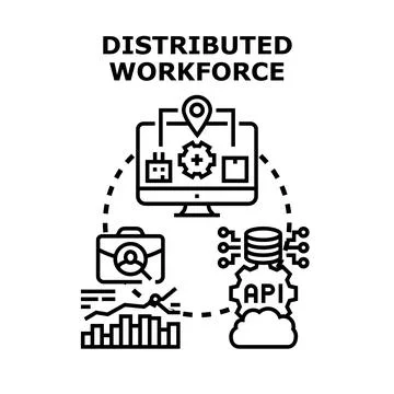 Distributed workforce concept collaborating globally with remote team Stock Illustration