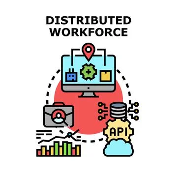 Distributed workforce concept collaborating globally with remote team Stock Illustration
