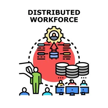 Distributed workforce concept collaborating remotely achieving company goals Stock Illustration