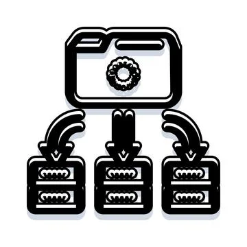Distributing data folder across multiple server racks Stock Illustration