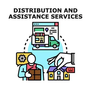 Distribution and assistance services vector concept illustration Stock Illustration