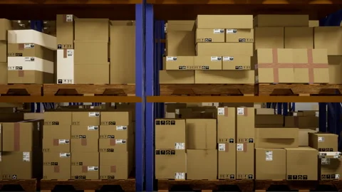 Distribution center packed with cargo parcels and merchandise ready for shipment Stock Footage 266853618