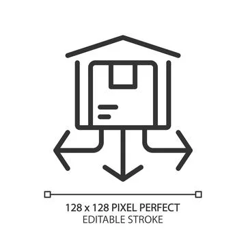 Distribution center pixel perfect linear icon Stock Illustration