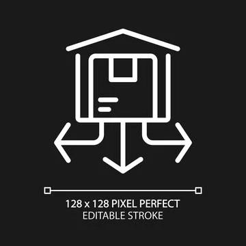 Distribution center pixel perfect white linear icon for dark theme Stock Illustration