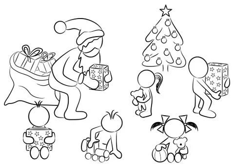 Distribution of  christmas presents Illustrazione stock