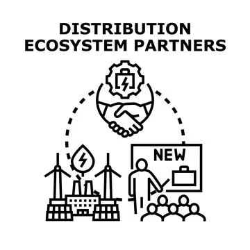 Distribution ecosystem partners collaborating for sustainable energy solution Stock Illustration