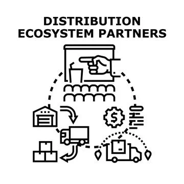 Distribution ecosystem partners managing supply chain logistics Illustrazione stock