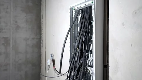 Distribution electric board in apartment, assembling cables, powers wires i.. Stock Footage 265007098